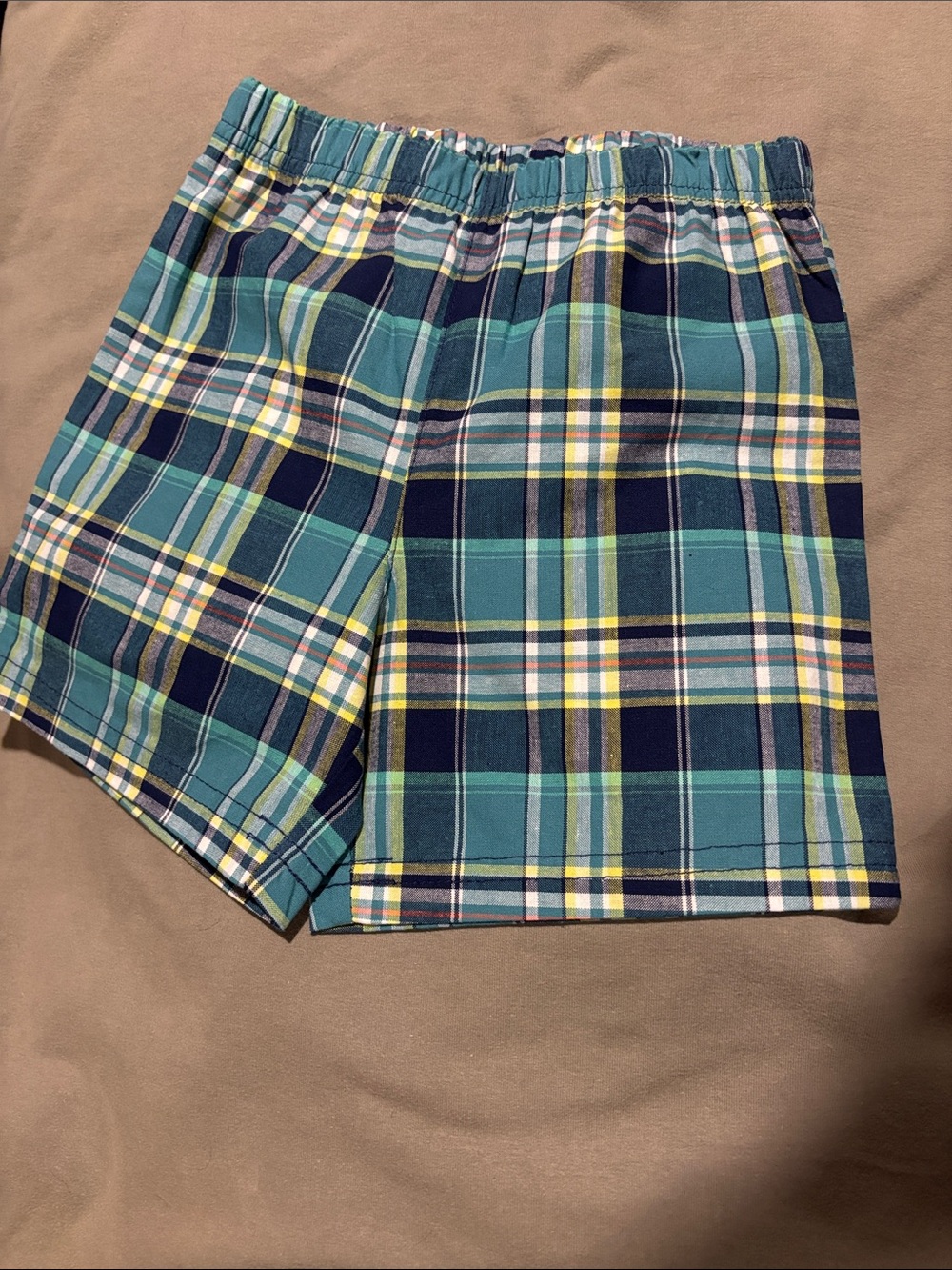 Carter's Teal Navy Yellow Plaid Elastic-Waist Shorts